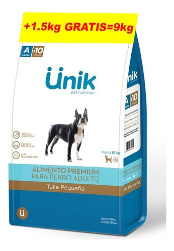 Alimento Unik Premium Perro Adulto Raza Pequeña 7.5 + 1,5 kg