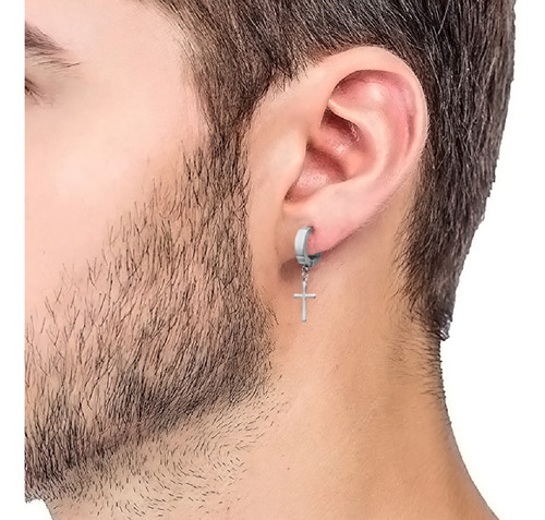 Aros Colgantes Cruz De Acero Inoxidable Set X 2 Unidades