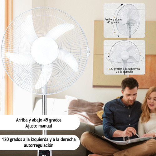 18'' Ventilador Solar Recargable Silencioso Y Control Remoto Con 5 Palas De Plástico Color Blanco Estructura Color Blanco, 51cm De Diámetro 127v
