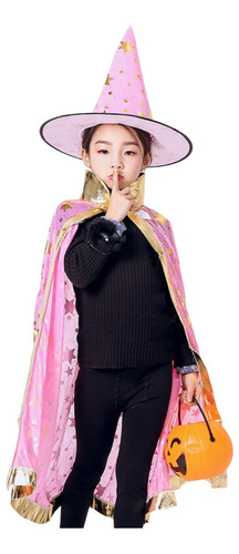 Disfraz De Bruja Mago Halloween Capa Sombrero Infantil
