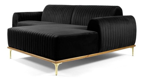 Sofá Com Chaise Esq Euro 265cm Veludo Preto - Gran Belo