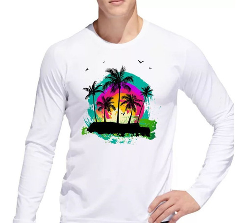 Remera De Hombre Palmeras Color Watercolor Playa Tropical Ml