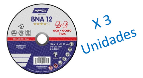 Disco Corte Metal Chato 180x1.6x22mm Bna 12 Norton - Ynter I