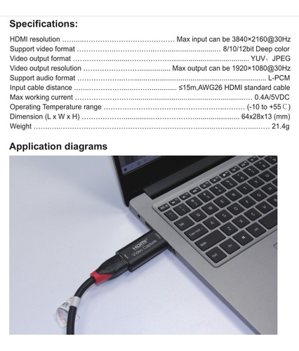 Imagen 4 de 10 de Capturadora De Video Hdmi A Usb 2.0 1080p Full Hd Streaming