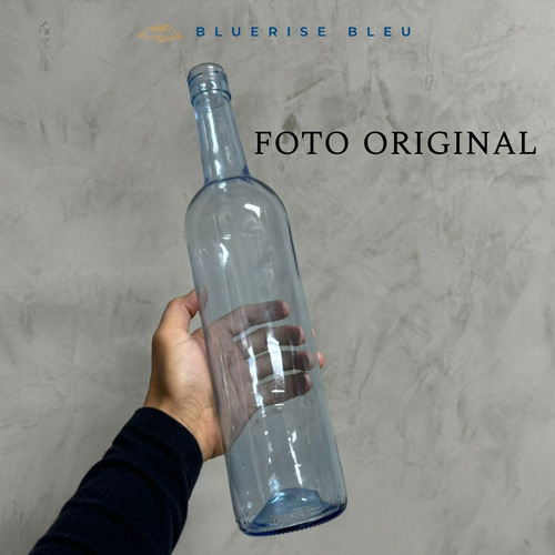 Garrafa De Vidro Azul Com Rolha 750ml Para Agua Solarizada