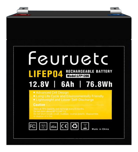 Feuruetc Batería Lifepo4 De Ciclo Profundo De 12 V 6 Ah, Más