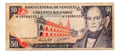 Billete Venezuela 50 Bolívares, Pick 65g, Año 1998 Usado 