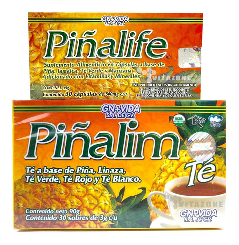 Imagen 1 de 10 de Piñaliim Té Original 30 Sobres Y Piñalife 30 Cápsulas
