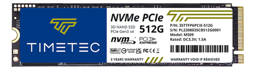 Timetec 512gb Ssd Nvme Pcie Gen3x4 8gb/s M.2 2280 3d Nand Ca