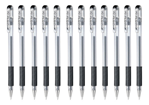 Bolígrafo Tinta Gel Pentel Hybrid Gel Grip K116 0.6 Mm 12 Pz Tinta Negro Exterior Transparente