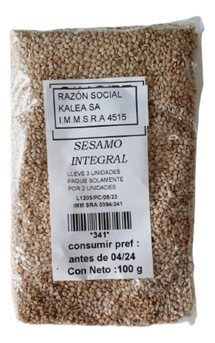 Sesamo Integral 100g Lleve 3 Pague Solo Por 2