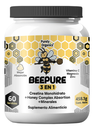 Beepure. Creatina y Miel. Absorción Inmediata 60 servicios. Purely Organics.