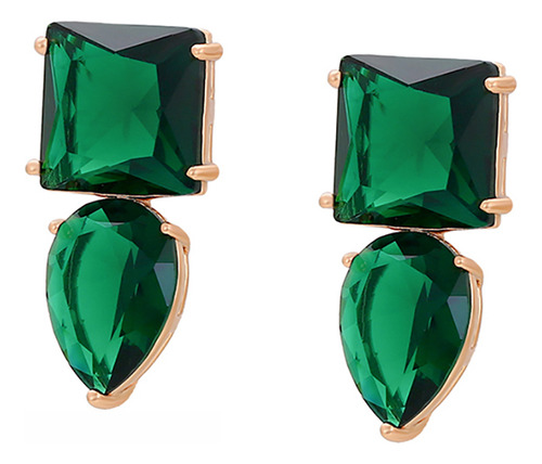 Modernos Aretes Para Dama C/ Swarovski Esmeralda Oro 18k Lam