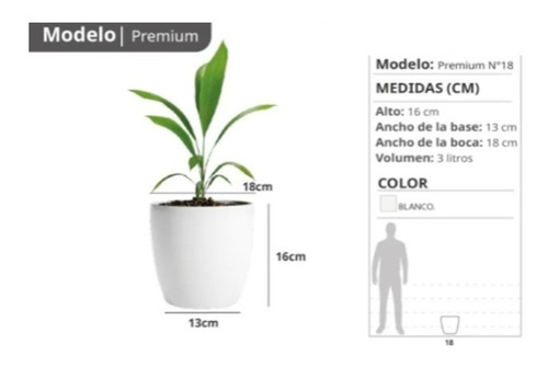 Imagen 3 de 3 de Maceta Premiun Blanca N°18