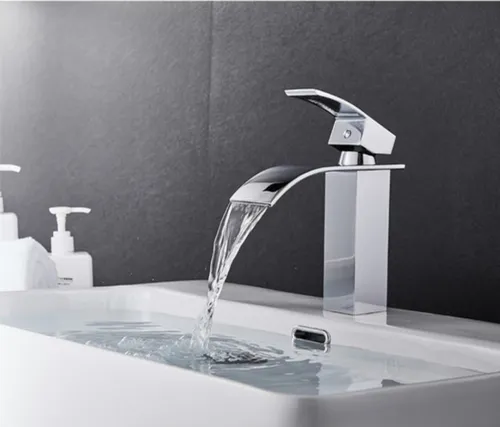Llave Monomando Lavamanos Moderna Cascada Curva De Acero Fk
