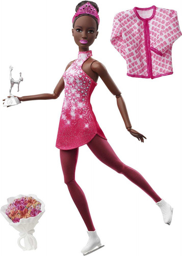 Barbie Patinadora Sobre Hielo Morena 30 Cm Set Completo