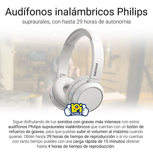 Audífonos Inalámbricos Philips Over Ear Recargable Blanco