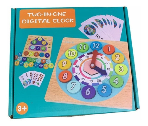 Reloj  Matematicas Madera Juego Didáctico Niños 2 En 1