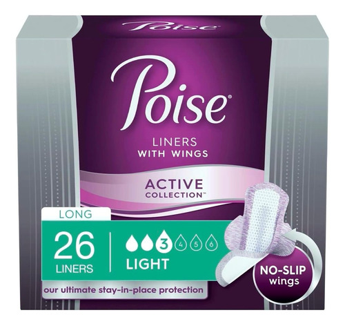 Panty Liners Largos Con Alas Para Incontinencia Poise 26 Und