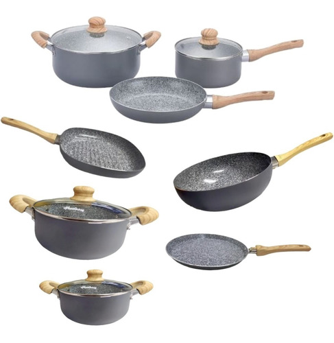 Bateria Hudson Cocina Ollas Sart Wok Panq Granito Antiadhe