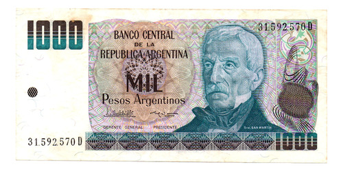 Billete 1000 Pesos Argentinos, Bottero 2634, Año 1984 Usado