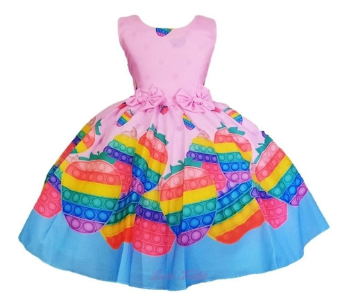 Imagem 1 de 2 de Vestido Pop It Festa Infantil Rosa Luxo 3 A 10 Anos