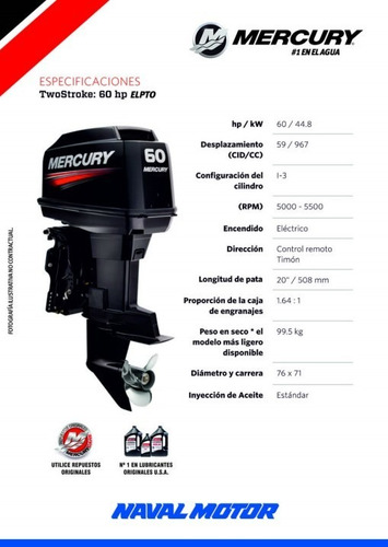 Motor Mercury 60 Elpto Bf (2 Tiempos) Pata De 90 Hp