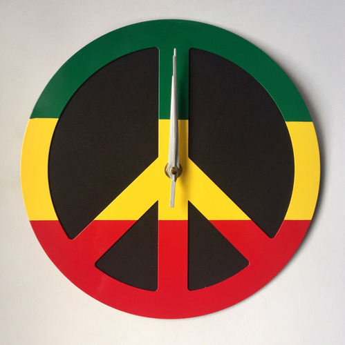 Reloj De Pared Peace Rasta Analogo De Metal Diseño Moderno