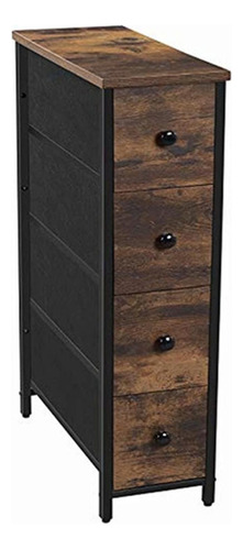 Cómoda De Metal Y Madera Color Negro Y Marrón/4 Cajon