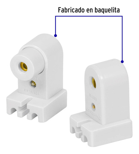 Bolsa 2pz Portalámparas P/tubo Led Y Fluorescente Fa8 46506 Blanco