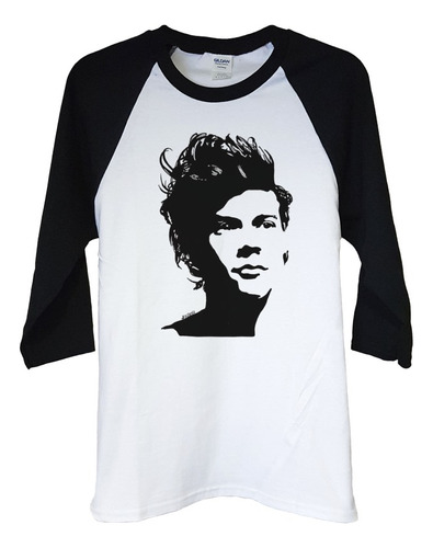 Polera Raglan 3/4 Harry Styles Face Stencil Pop Abominatron