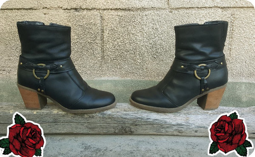 Botas Cuero Negras Mujer-n38