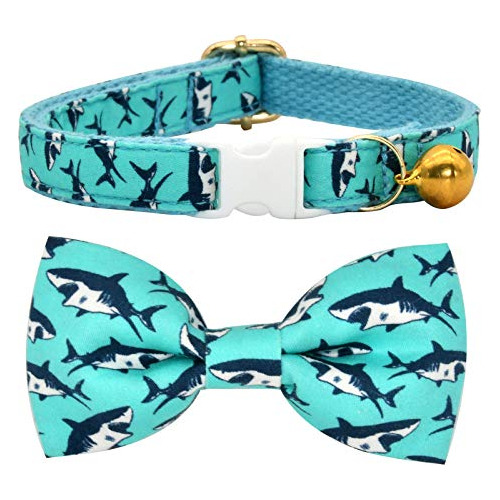 Oceanic Sharks Cat Breakaway Collar Pajarita Con Campana, Se