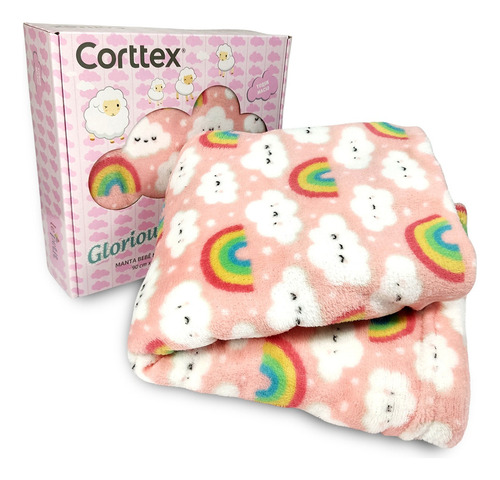 Cobertor Berço Bebê Microfibra Antialérgico Caixa Presente Cor Rosa Arco Íris Menina
