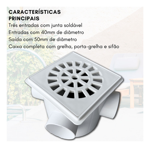 Caixa Sifonada Herc Reforçada 3 Entradas 40 Saída 50 C/ Ralo