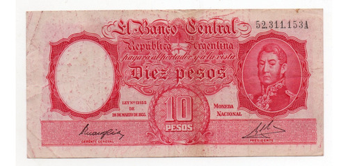 Billete Argentina 10 Pesos Moneda Nacional Bottero 1934 Mb