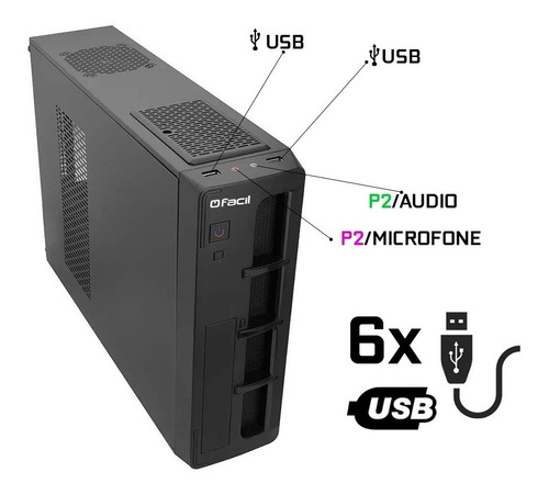 Imagem 3 de 4 de Pc Completo Fácil Slim Intel 4gb Ssd 240gb Monitor 15'' Hdmi