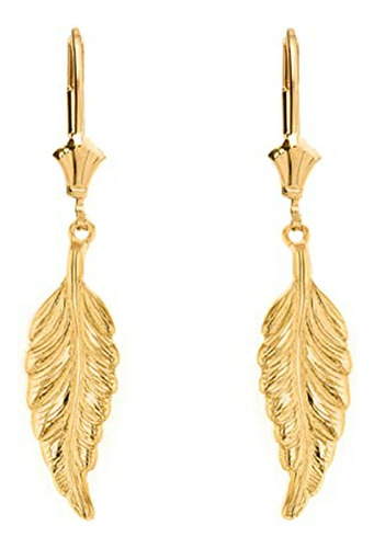 Arete Hoja Pluma Oro 10k Y 14k Bohemia.