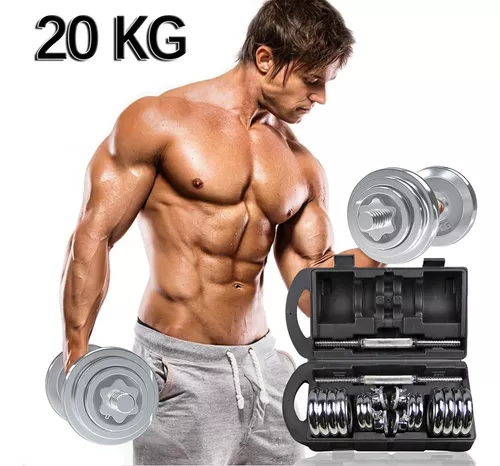 Kit Discos Pesas Mancuernas Y Barra 20 Kg Para Hacer Ejercicio Gym