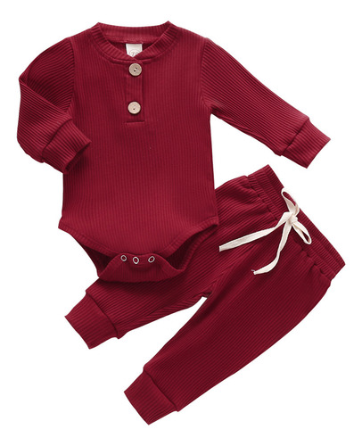 Conjunto De Monos Lisos Acanalados Para Niñas Y Niños Y Pant