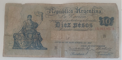 Billete Argentina 10 Pesos Caja De Conversión Bott 1628