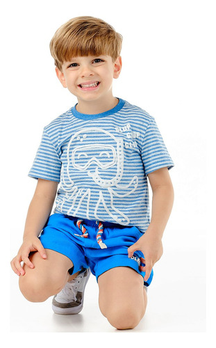 Conjunto Infantil Camiseta Estampa Polvo E Bermuda Viscose