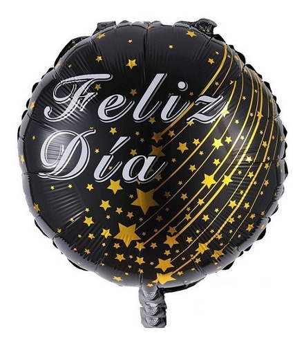 Pack 50 Globos Metálicos Sin Varillas Feliz Día Negro 45cm 