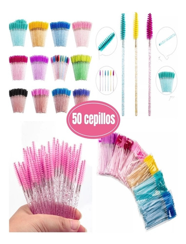 50 Cepillos Glitter Para Extension De Pestañas Microblanding