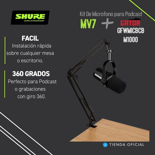 Imagen 3 de 10 de Kit De Micrófono Shure Mv7 + Soporte Gator Gfwmicbcbm1000