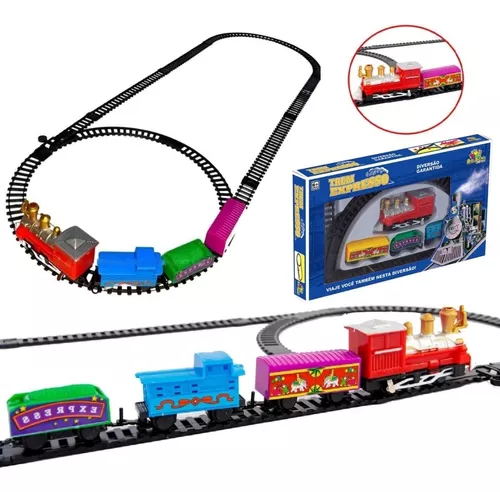 Brinquedo Trem Trenzinho Eletrico Locomotiva Vagões Trilhos