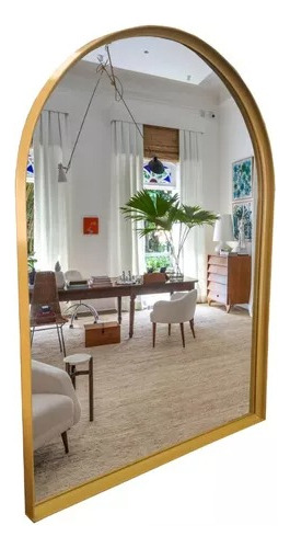 Espelho Oval Base Reta Com Moldura Metal 70x50 - Sob Medida Moldura Dourado