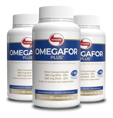 Kit 3 Ômegafor Plus 1000mg Vitafor Epa Dha Ômega 3 120 Cáps Sabor Sem Sabor