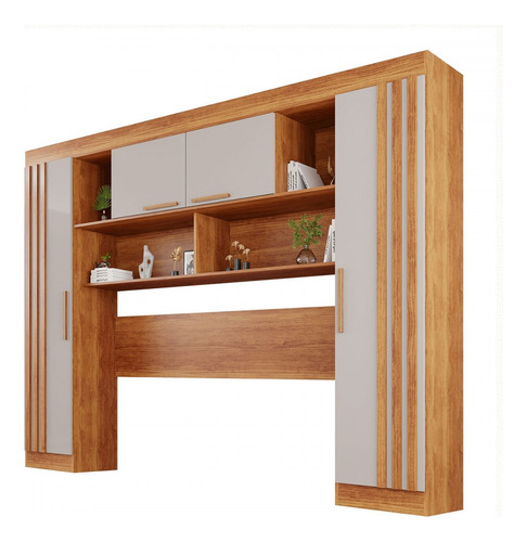 Guarda-roupa Solteiro Modulado Zurique 4 Portas Ripado Cor Bege