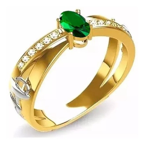 Anel De formatura Ouro 18k Esmeralda Natural E Zircônias